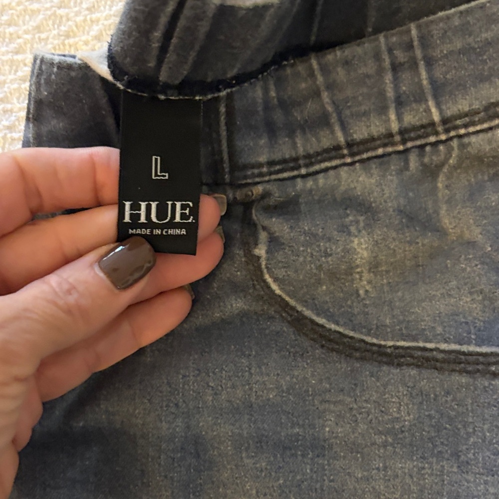 HUE Dark Blue Faded/Distressed Leggings - Picture 3 of 6